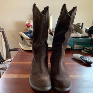 Brown suede leather boots